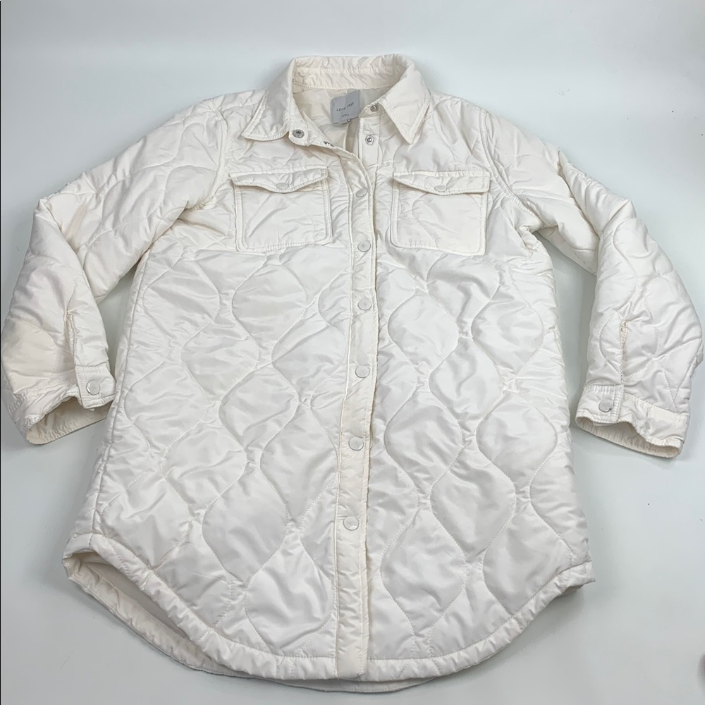 Love Tree Cream Quilted Jacket Size Small Snap Buttons & pockets Lined